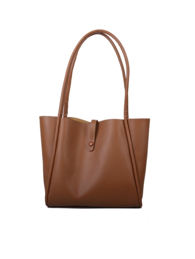 Vintage Solid Color Tote Bag with Small Bag