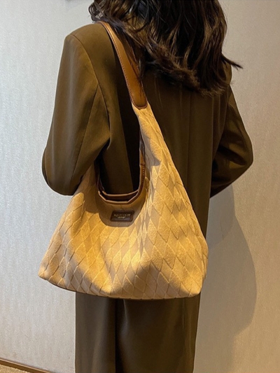 Vintage Solid Color Tote Bag with Small Bag