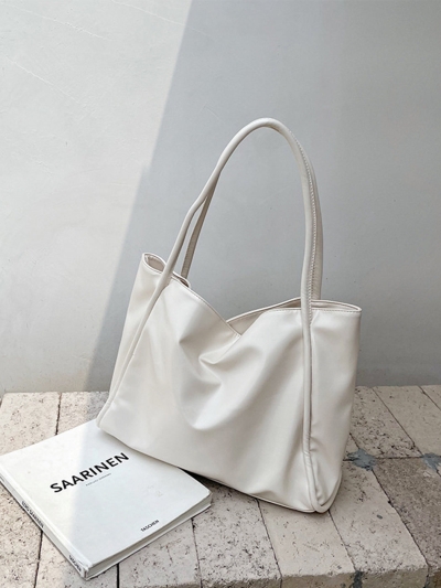 Versatile Solid Color Simple PU Tote Bag