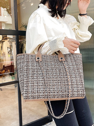 Chic Tweed Chain Tote Bag