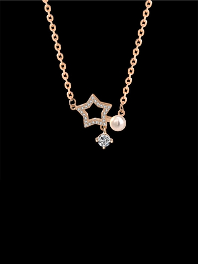 Pearl and Diamond Star Necklace