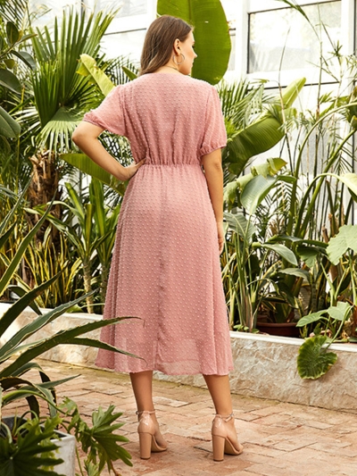 Plus Size Causal Empire Waist Short Sleeve Summer Midi Dresses