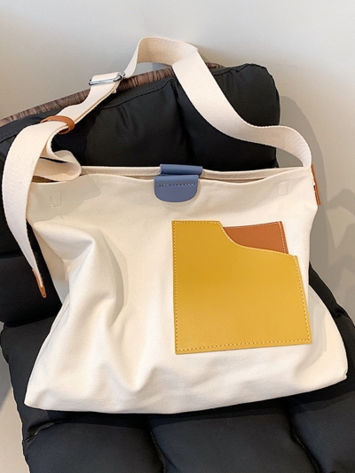 Chic Colorblock Canvas Tote Bag