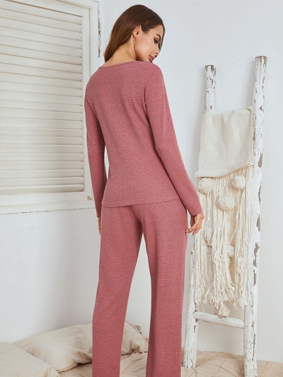 Cozy V-Neck Long Sleeve Lounge Set for Women