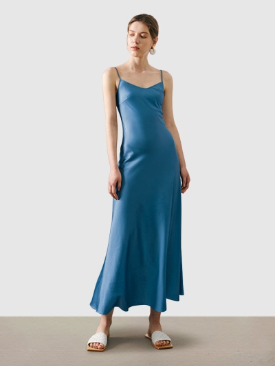 Midnight Sexy Silk Slip Dress Prom Cocktail Midi Dress