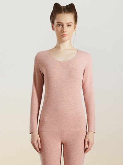 Women's Solid Color Silk Wool Long Sleeve Undershirt and Leggings Thermal Suit