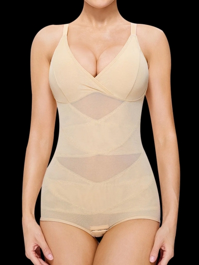 Sheer Mesh V-Neck Bodysuit for Women