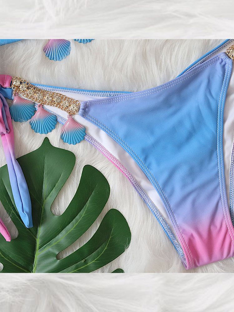 Women's Sexy Crisscross Bikini Set with Ombre Print
