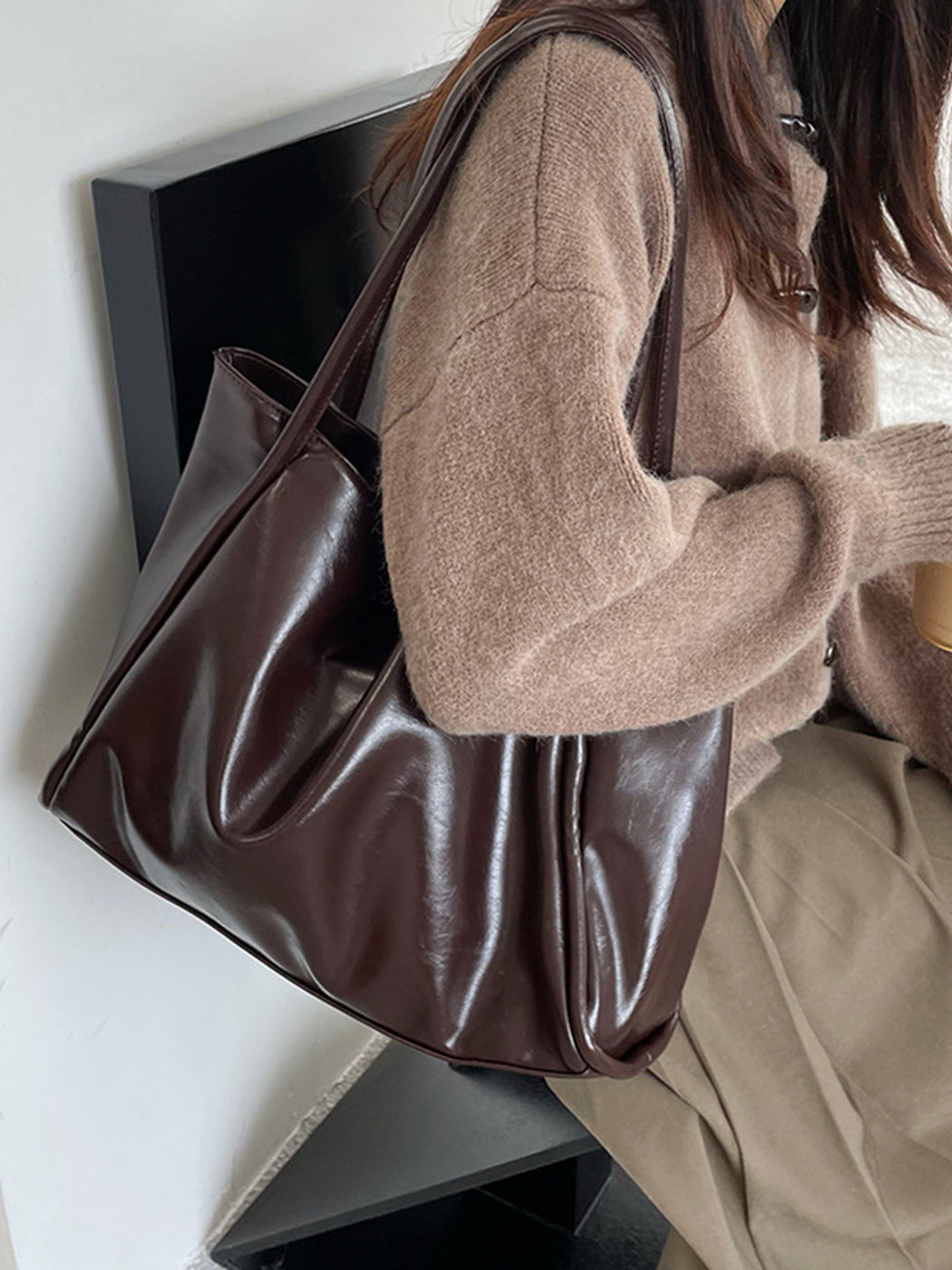Versatile Solid Color Simple PU Tote Bag