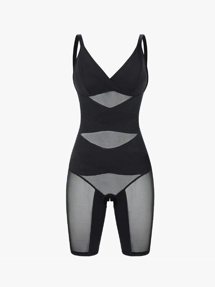 Sheer Mesh V-Neck Bodysuit for Women