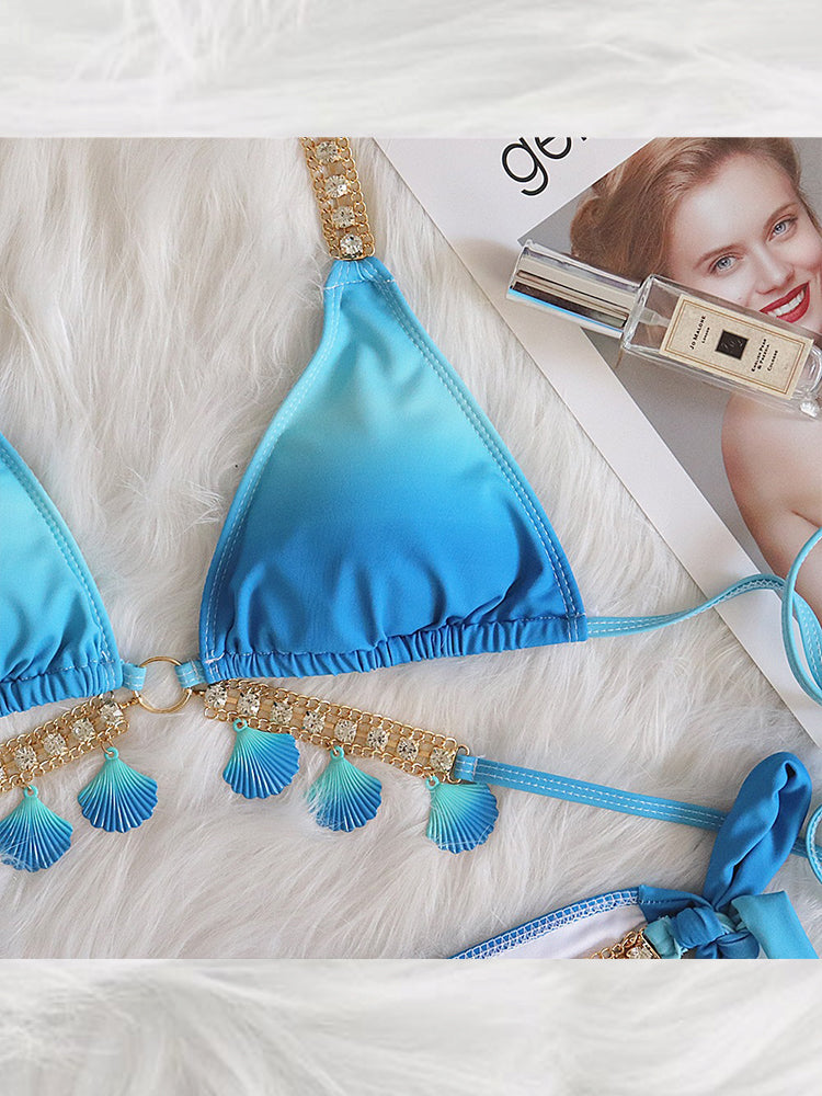 Women's Sexy Crisscross Bikini Set with Ombre Print