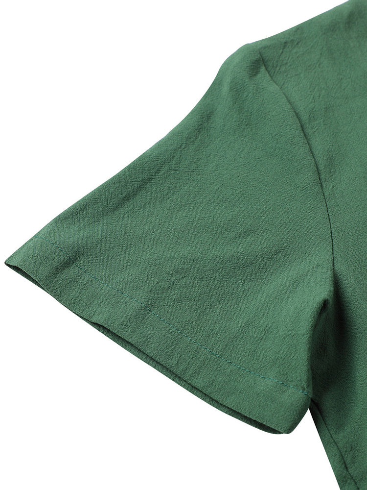 Vintage Short Sleeve V Neck Pockets Dresses
