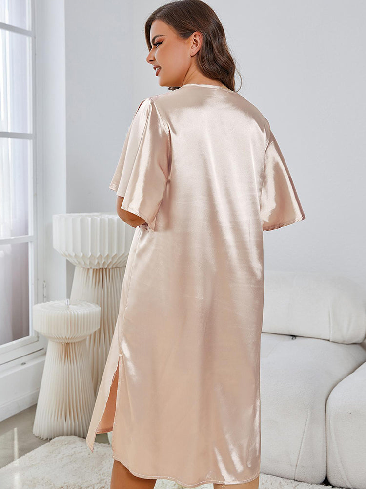 Satin V-Neck Nightdress with Flutter Sleeves