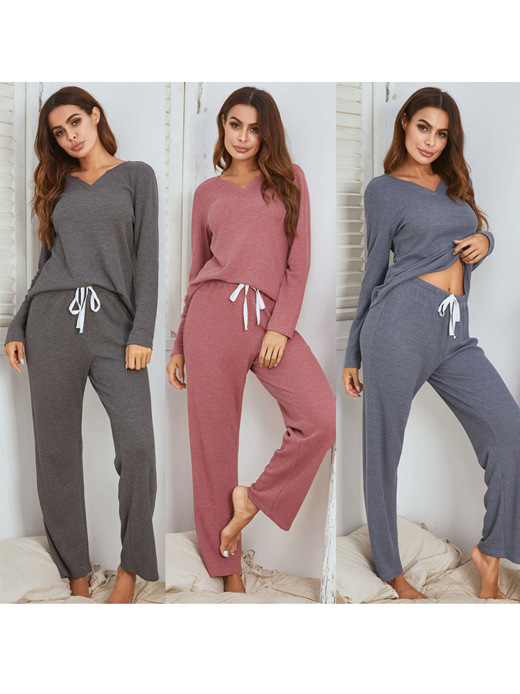 Cozy V-Neck Long Sleeve Lounge Set for Women