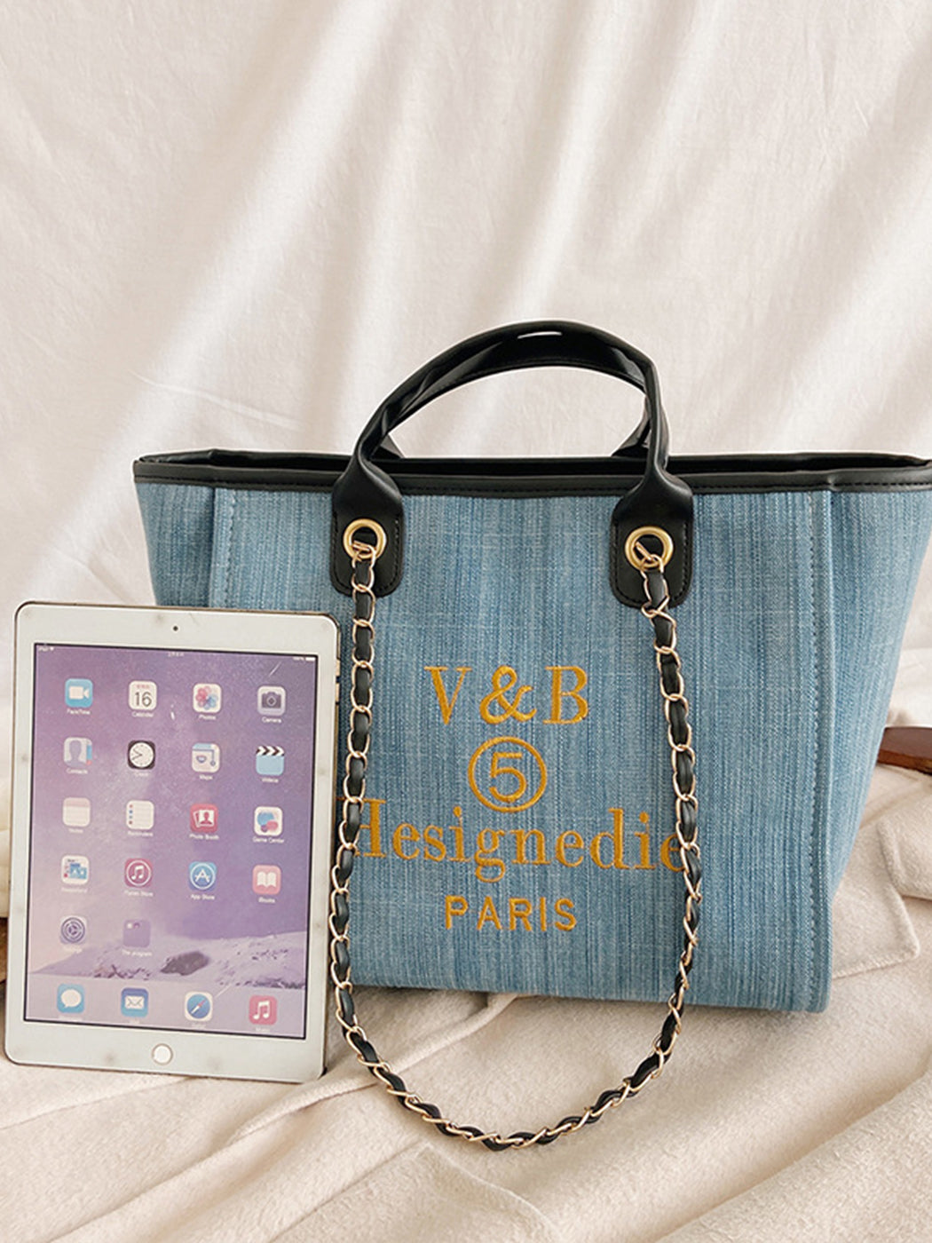 Trendy Denim Large-Capacity Tote Bag
