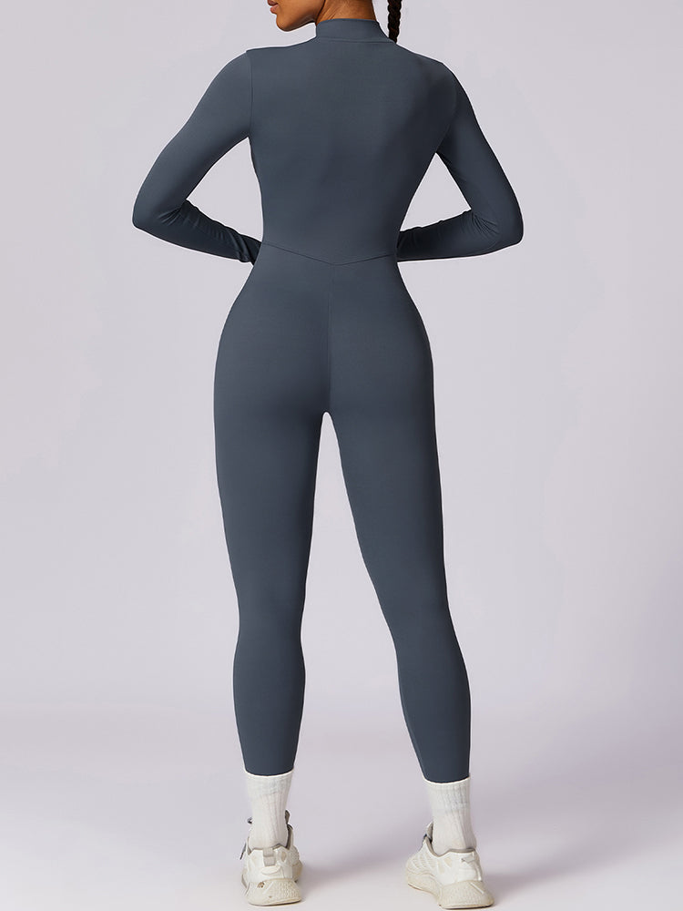 Full-Length Long Sleeve Zip-Up Sport Bodysuit for Women