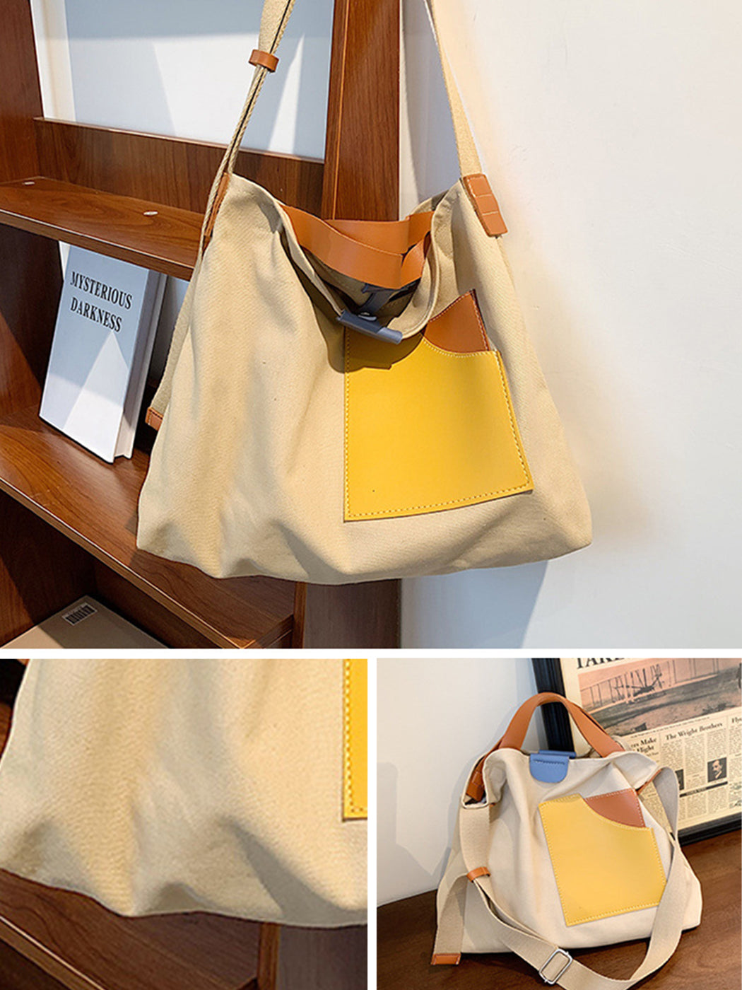 Chic Colorblock Canvas Tote Bag