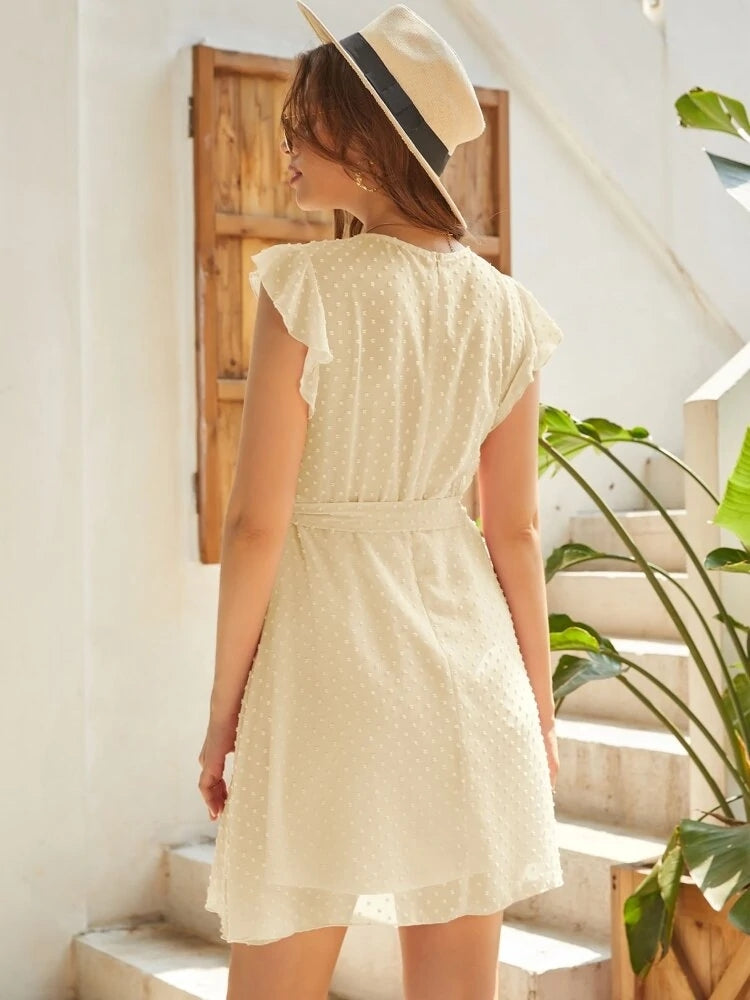Women's Ruffles Sleeve V-neck Casual Dress
