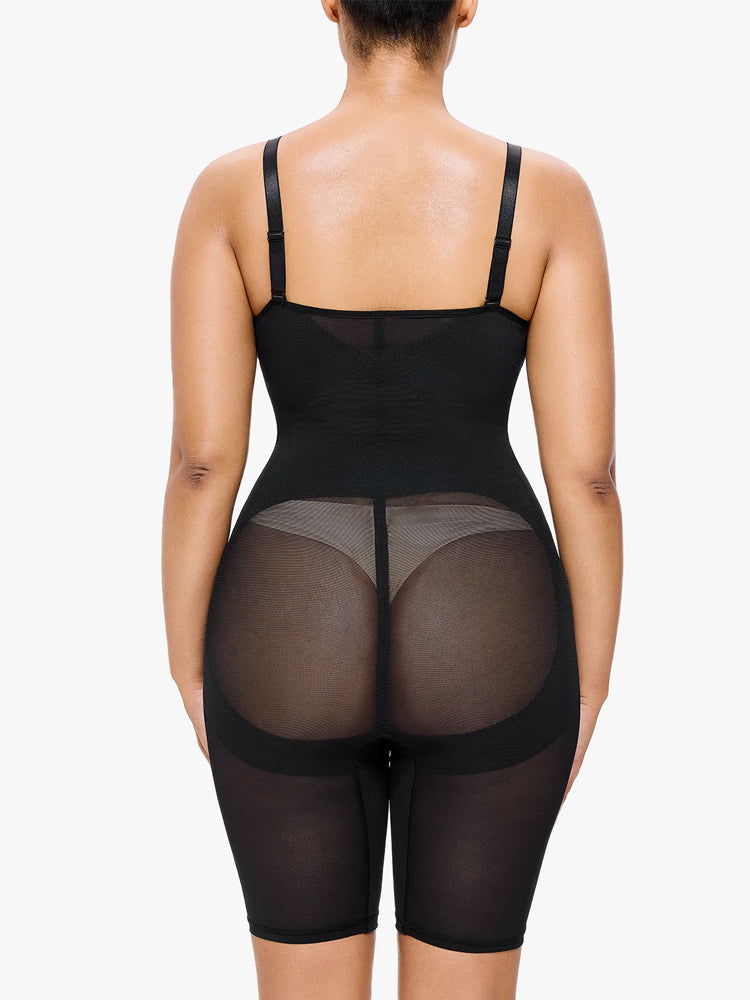 Sheer Mesh V-Neck Bodysuit for Women