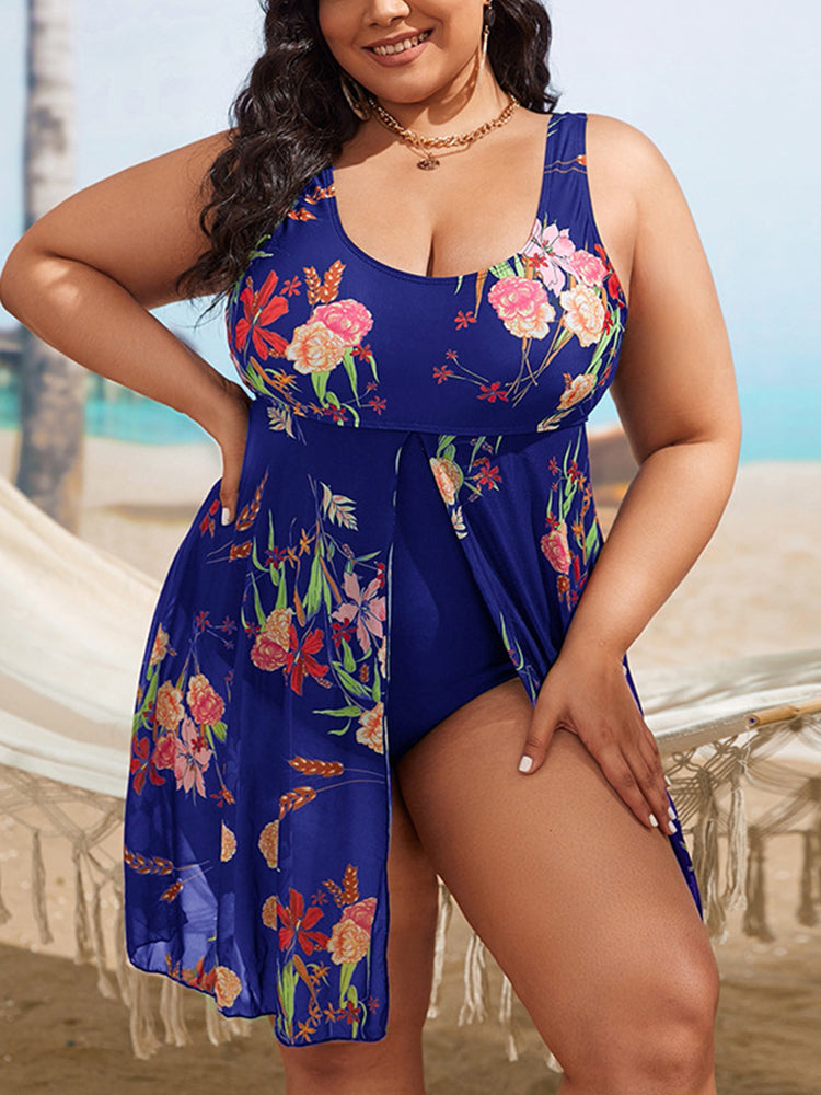 Women's Plus Size Sexy Open Back One-Piece Swimsuit