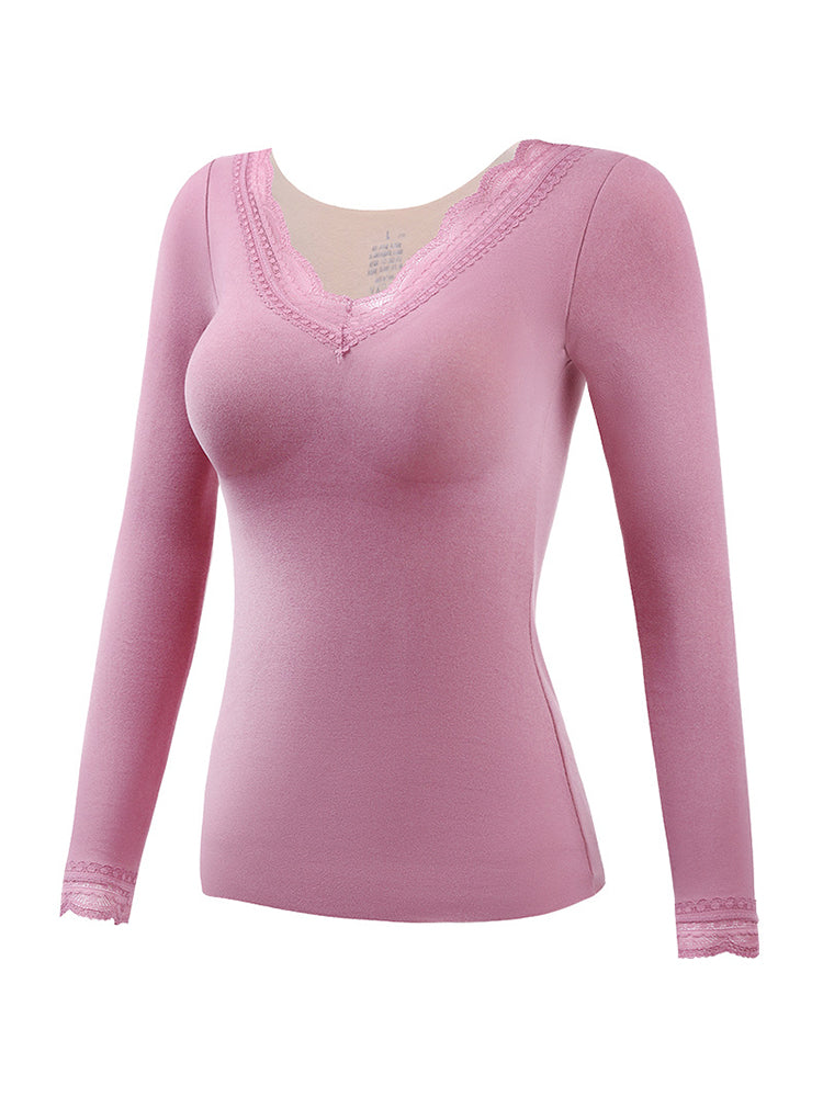 Lace V-Neck Reversible Brushed Thermal Sets