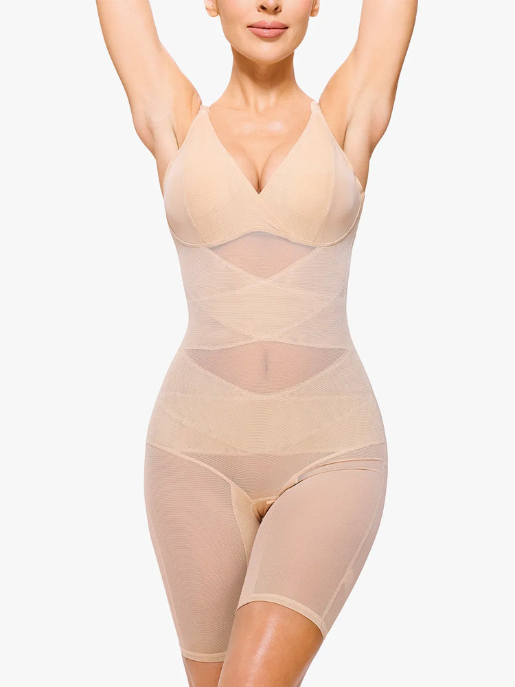 Sheer Mesh V-Neck Bodysuit for Women