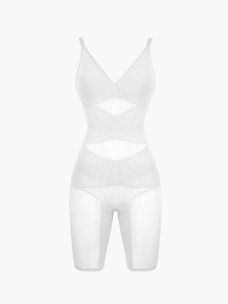 Sheer Mesh V-Neck Bodysuit for Women
