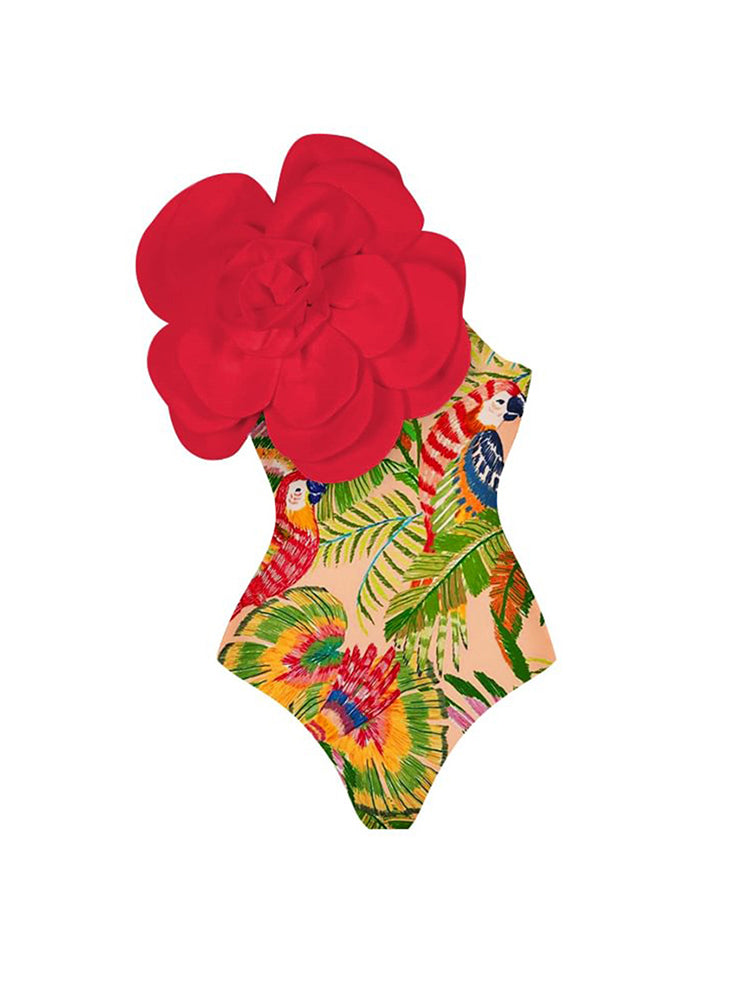 European Style One-Piece Swimsuit - 3D Floral Embroidery Swimwear