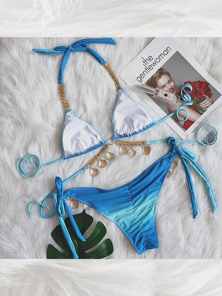 Women's Sexy Crisscross Bikini Set with Ombre Print