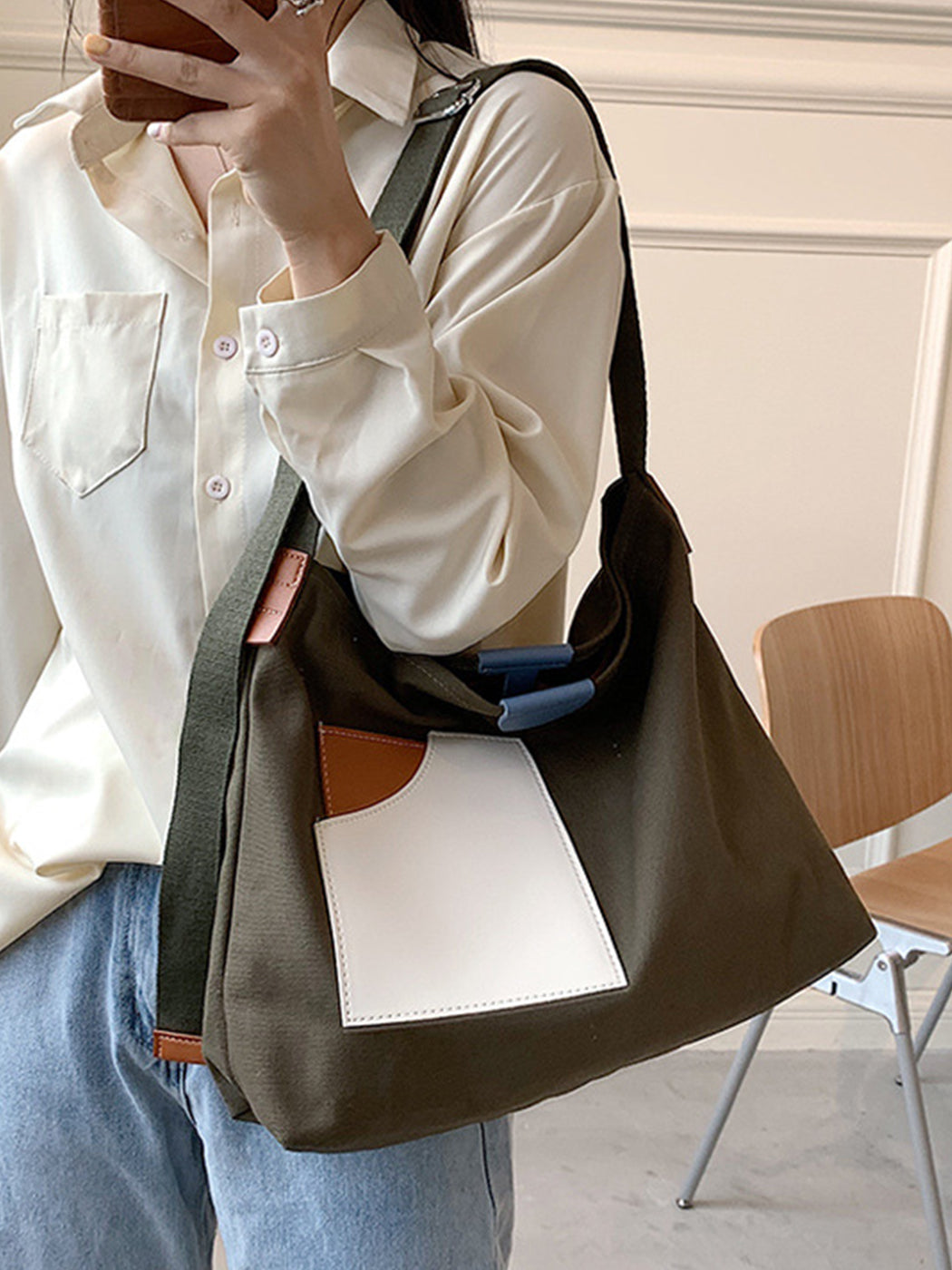 Chic Colorblock Canvas Tote Bag