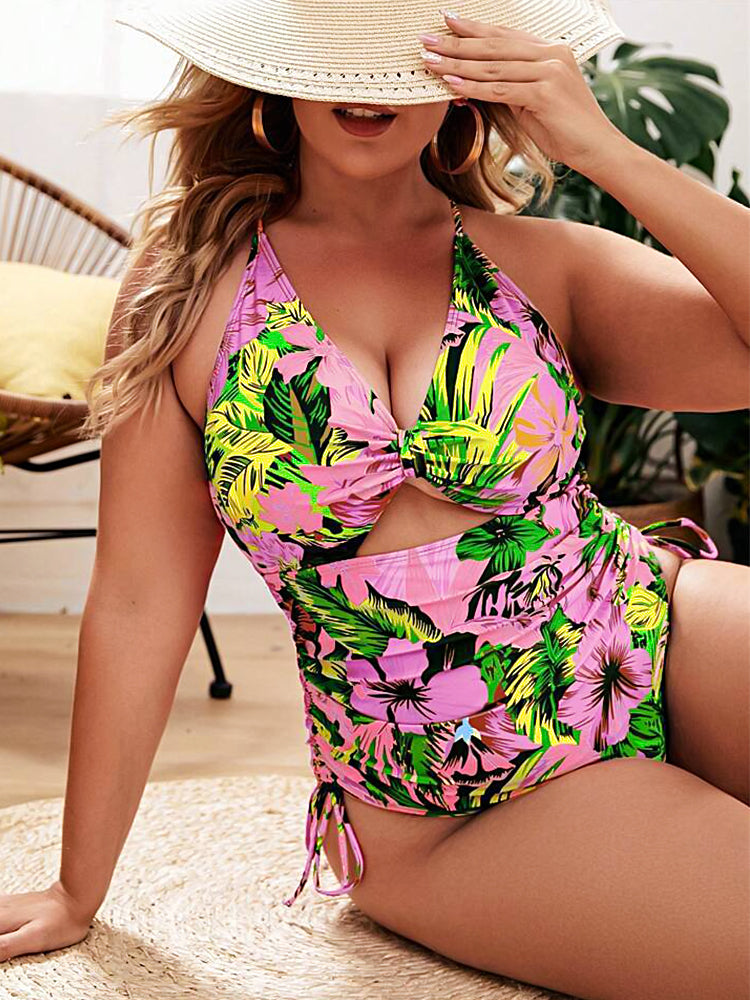 Women's Plus Size Sexy Floral Print One-Piece Swimsuit
