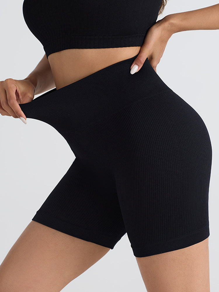 Seamless Ribbed Butt-Lift Biker Yoga Shorts