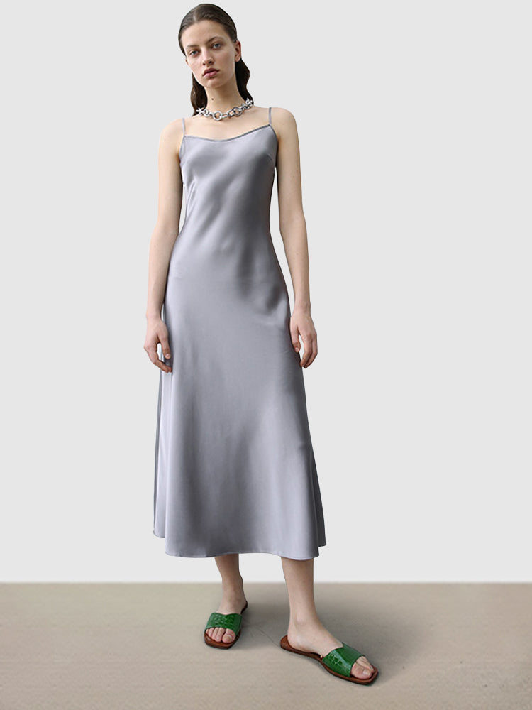 Midnight Sexy Silk Slip Dress Prom Cocktail Midi Dress