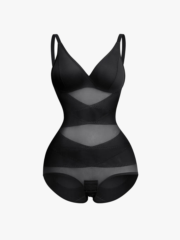 Sheer Mesh V-Neck Bodysuit for Women