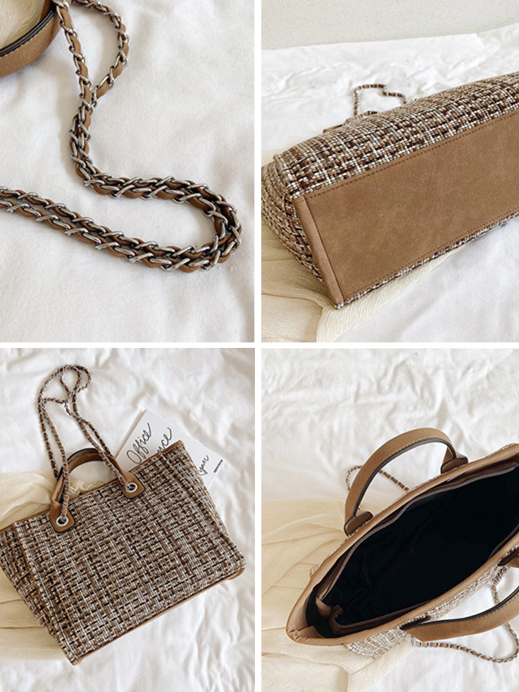 Chic Tweed Chain Tote Bag