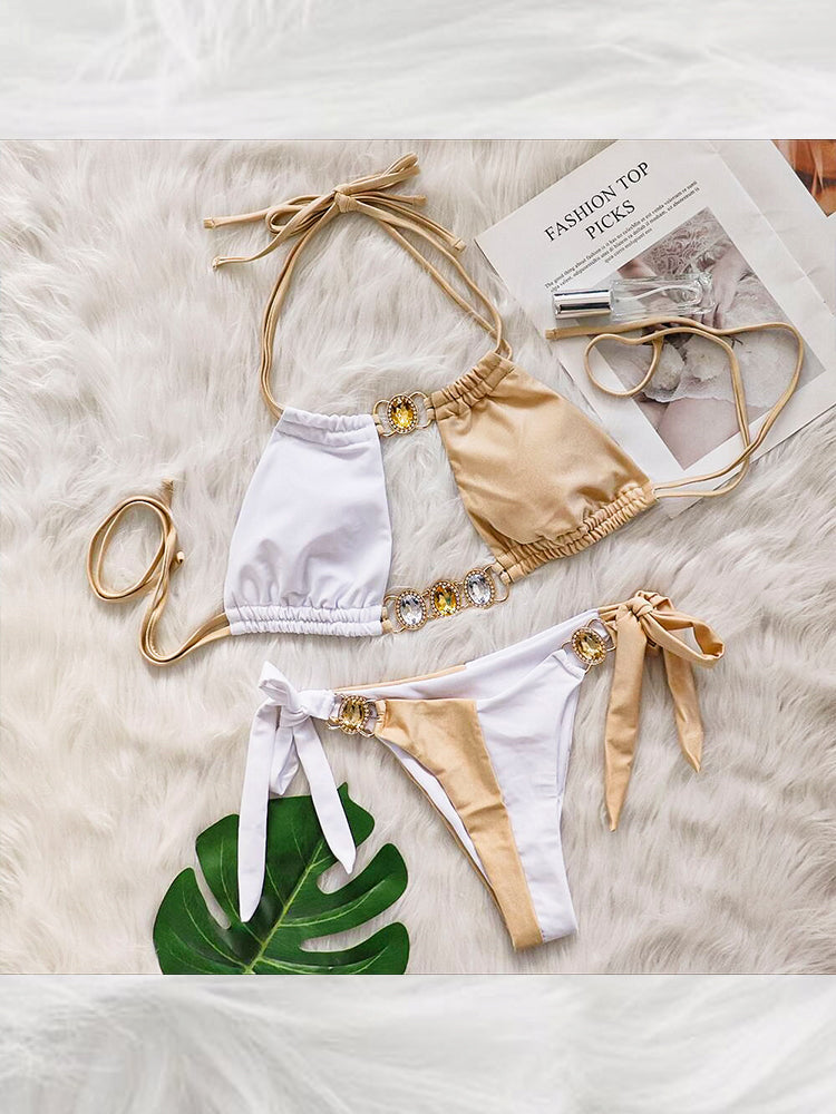 Women's Sexy Crisscross Patchwork Bikini Set