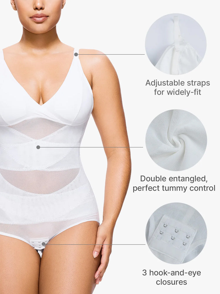 Sheer Mesh V-Neck Bodysuit for Women