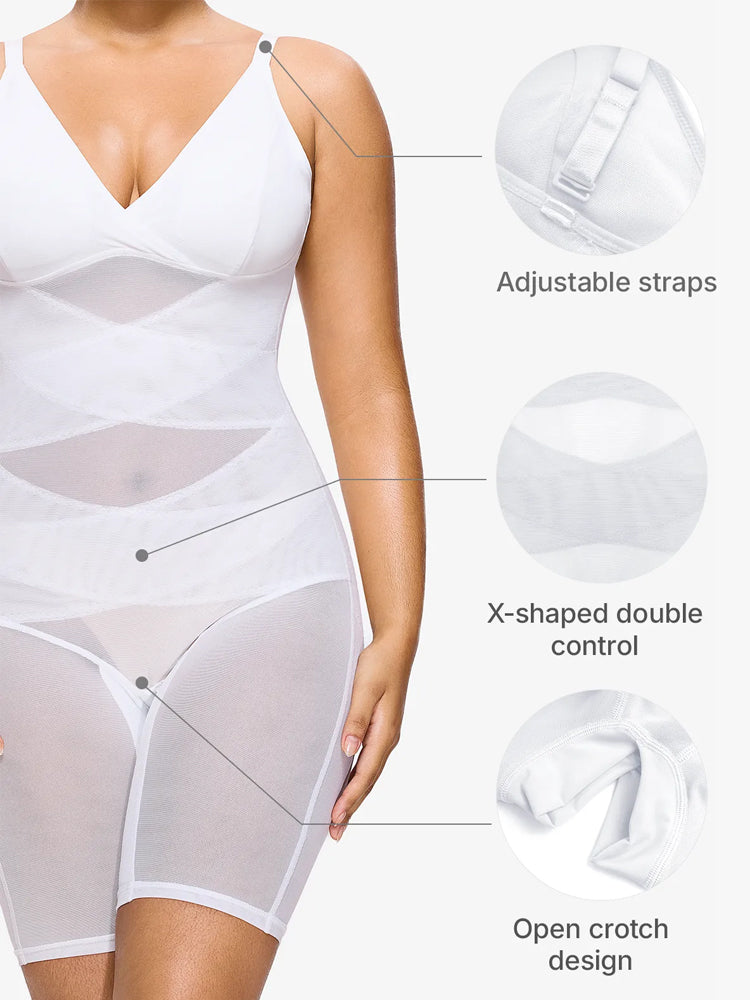 Sheer Mesh V-Neck Bodysuit for Women
