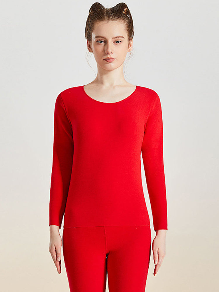 Women's Solid Color Silk Wool Long Sleeve Undershirt and Leggings Thermal Suit