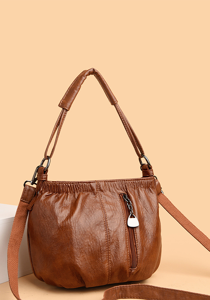 Stylish Compact Brown PU Leather Handbag