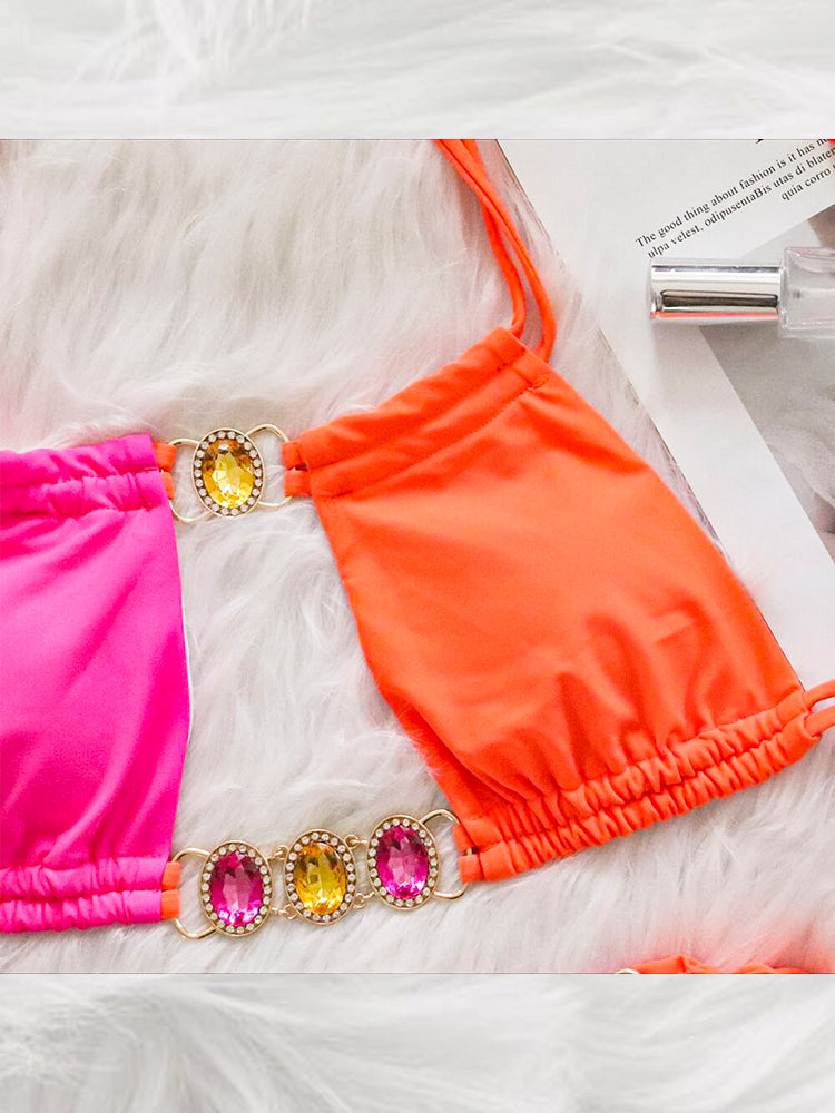 Women's Sexy Crisscross Patchwork Bikini Set
