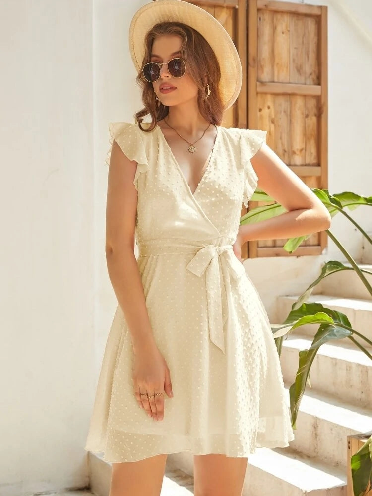 Women's Ruffles Sleeve V-neck Casual Dress