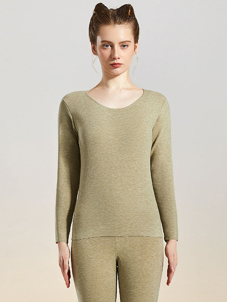 Women's Solid Color Silk Wool Long Sleeve Undershirt and Leggings Thermal Suit