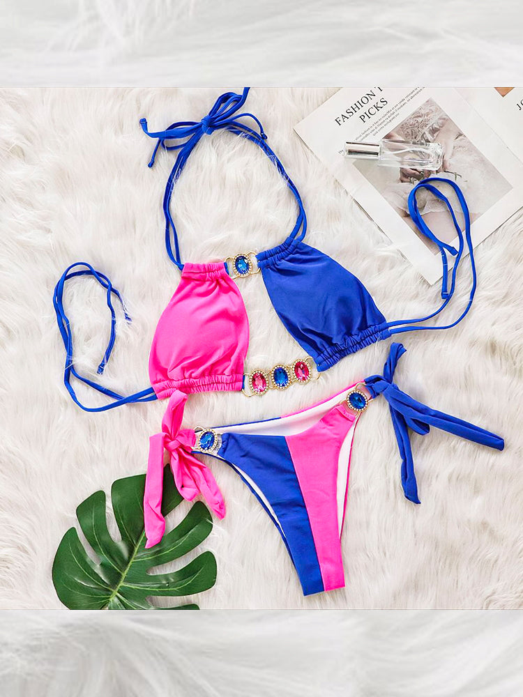 Women's Sexy Crisscross Patchwork Bikini Set
