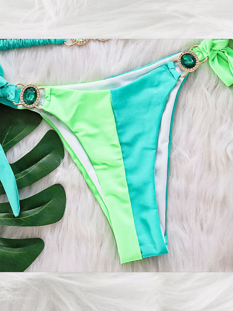 Women's Sexy Crisscross Patchwork Bikini Set
