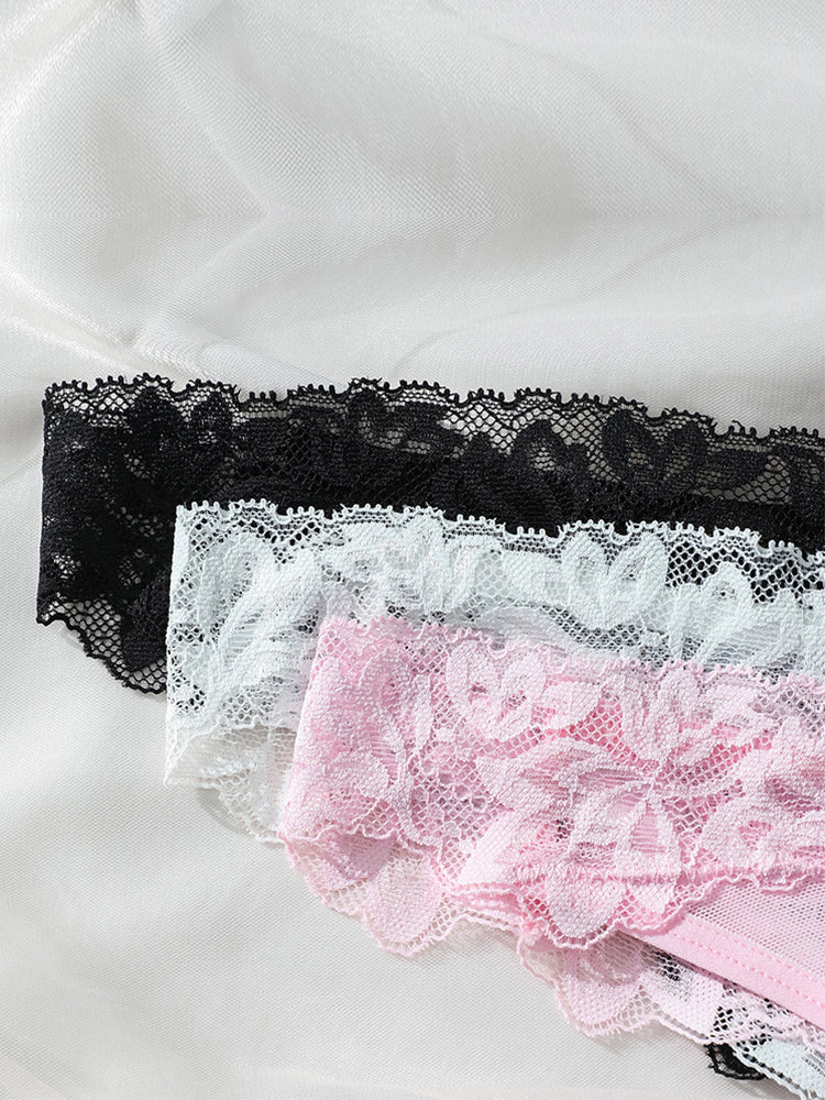 Elegant Sexy Low-Rise Lace Trim Thong