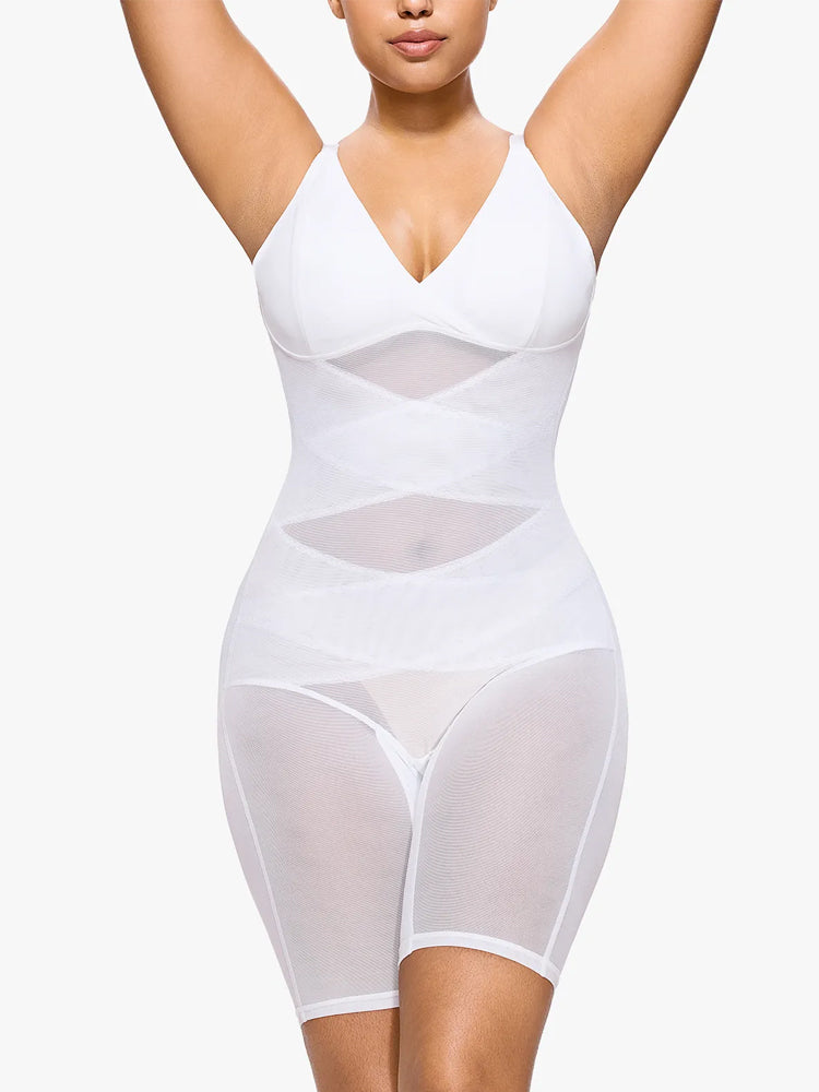 Sheer Mesh V-Neck Bodysuit for Women