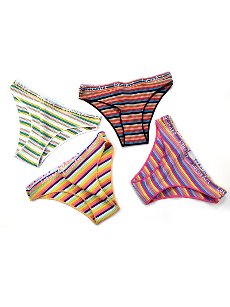 Colorful Striped Ribbed Cotton Briefs&nbsp;