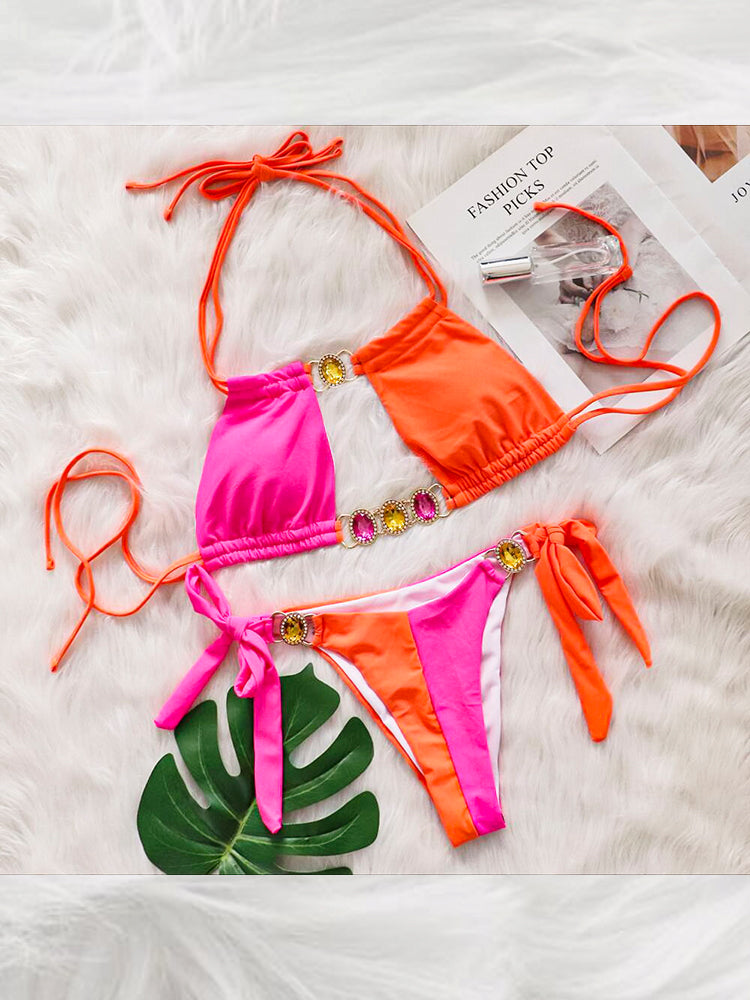 Women's Sexy Crisscross Patchwork Bikini Set