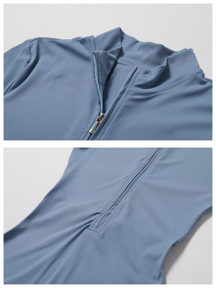 Full-Length Long Sleeve Zip-Up Sport Bodysuit for Women